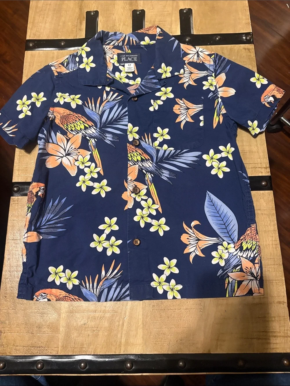 The Children's Place Navy Hawaiian Parrot Print Camp Shirt